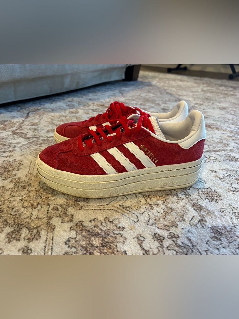adidas Gazelle Red Suede Sneakers with White Stripes